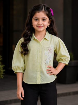 545LN Girls Premium Imported Designer Top | Floral Embroidered Casual Wear 545LN-24-GRN