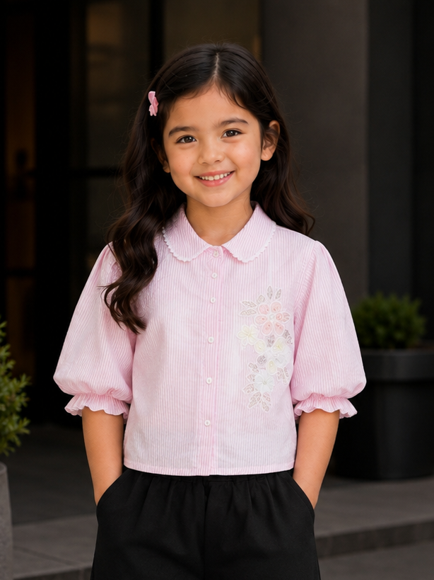 545LN Girls Premium Imported Designer Top | Elegant Floral Casual Wear 545LN-24-PNK