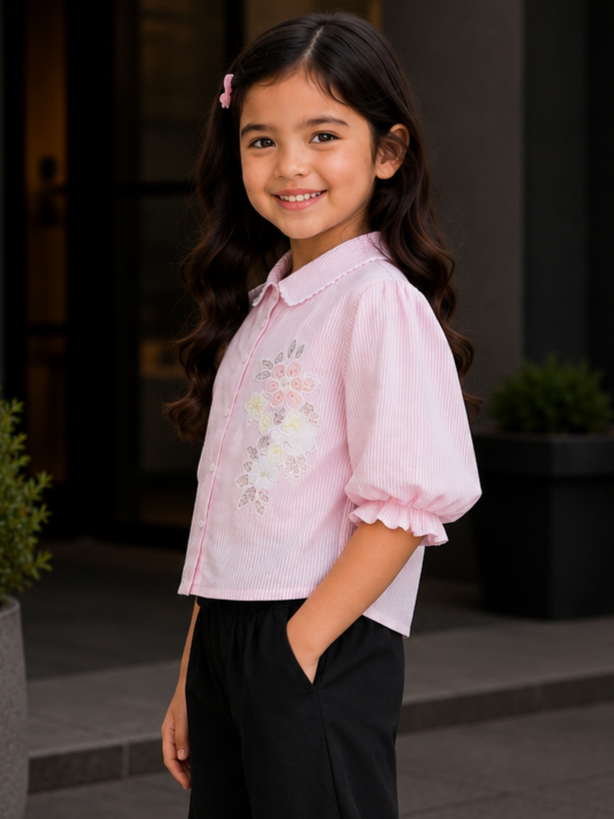 545LN Girls Premium Imported Designer Top | Elegant Floral Casual Wear 545LN-24-PNK - Image 4