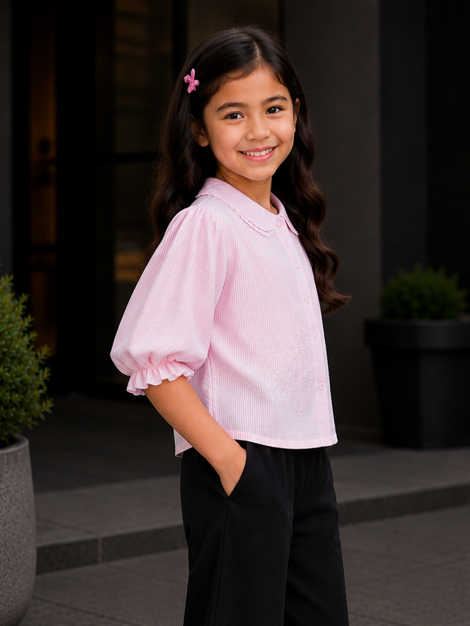545LN Girls Premium Imported Designer Top | Elegant Floral Casual Wear 545LN-24-PNK - Image 2