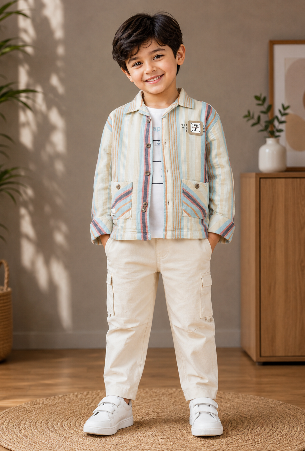 1787LN Boys Premium Cotton Lycra Shirt Set | Stylish Casual Wear 1787LN-29-SKY