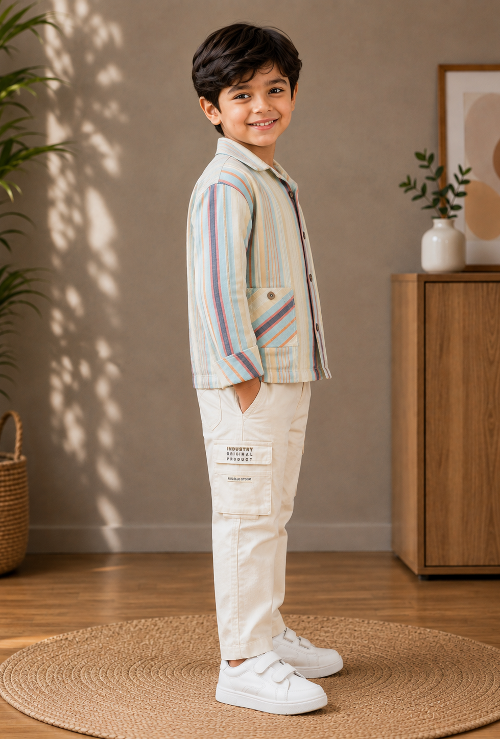 1787LN Boys Premium Cotton Lycra Shirt Set | Stylish Casual Wear 1787LN-29-SKY - Image 3