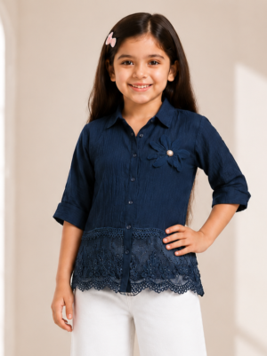 555FL Girls Premium Imported Designer Top | Elegant Lace Casual Wear 555FL-24-BLU
