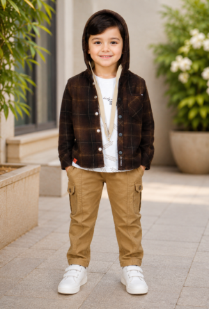 1789ch Boys Premium Cotton Lycra Hooded Shirt Set | Trendy Casual Wear 1789ch-29-CFF
