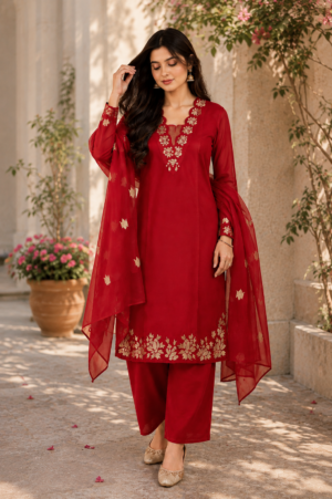 2528EM Crimson Grace Cotton Floral Motif Suit Set 2528EM-455-RNI