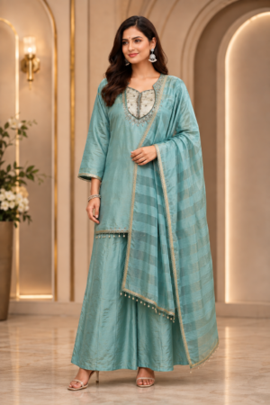 541EM- Aqua Serenity Viscose Summer Embellished Palazzo Suit Set 541EM-455-B GRN