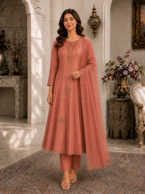 550EM Rosewood Grace Viscose Summer Embroidered Anarkali Suit Set 550EM-445-GJR