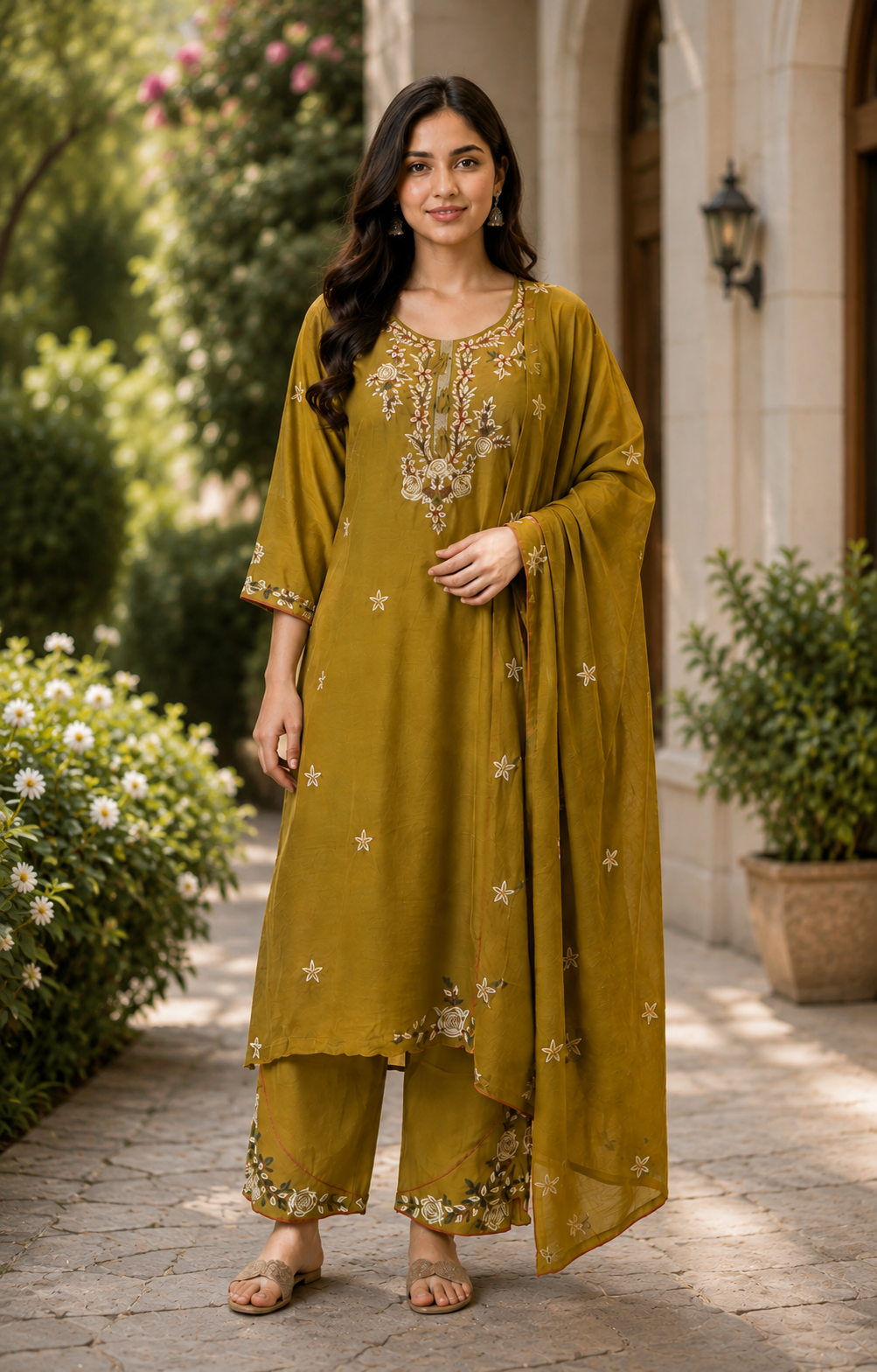2549FL Mustard Bloom Cotton Embroidered Suit Set 2549FL-455-MHND