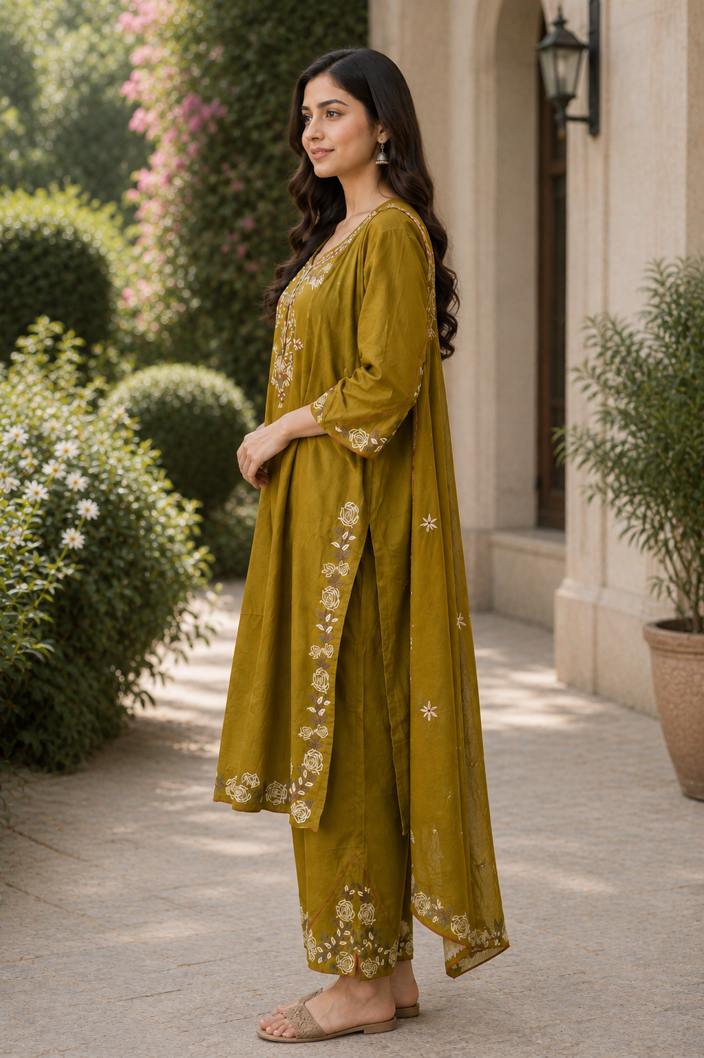 2549FL Mustard Bloom Cotton Embroidered Suit Set 2549FL-455-MHND - Image 4