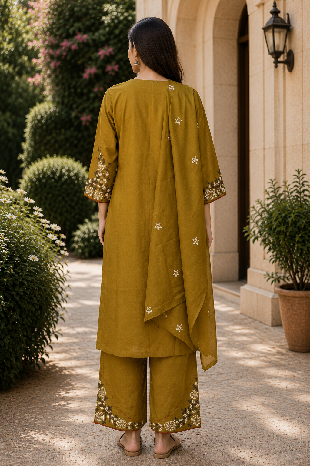 2549FL Mustard Bloom Cotton Embroidered Suit Set 2549FL-455-MHND - Image 3