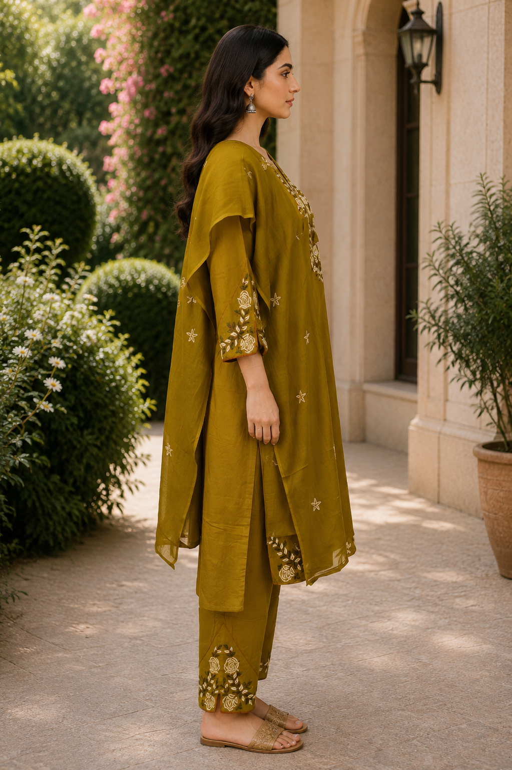 2549FL Mustard Bloom Cotton Embroidered Suit Set 2549FL-455-MHND - Image 2