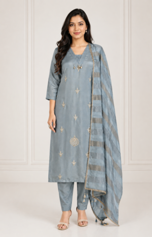 552EM Powder Blue Elegance Viscose Summer Embellished Suit Set 552EM-455-SKY