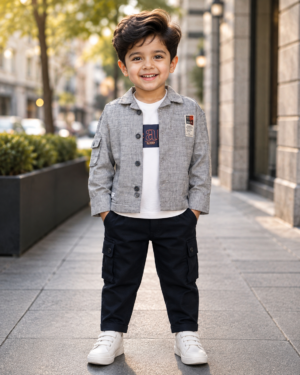 1821PL Boys Premium Cotton Lycra Shirt Set | Smart Casual Cargo Outfit 1821PL-29-NVY