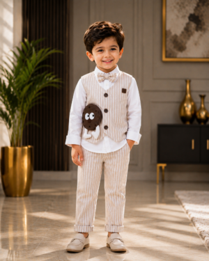 2421LN Boys Premium Cotton Lycra 3-Piece Pant Suit Set | Stylish Party Wear 2421LN-29-BGE