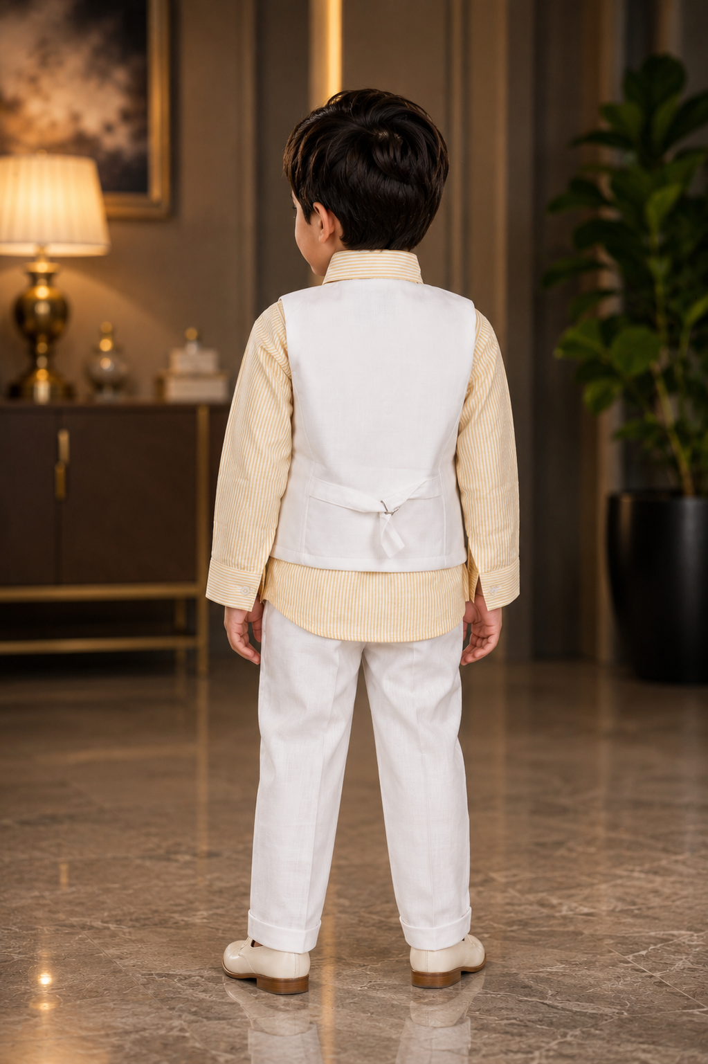 2538LN Boys Premium Cotton Lycra 3-Piece Pant Suit Set | Elegant White & Yellow Party Wear 2538LN-29-YLW - Image 3