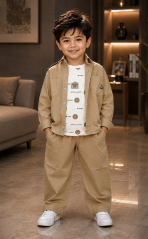 1801PL Boys Premium Cotton Lycra Shirt Set | Trendy Casual Co-Ord Outfit 1801PL-29-BGE