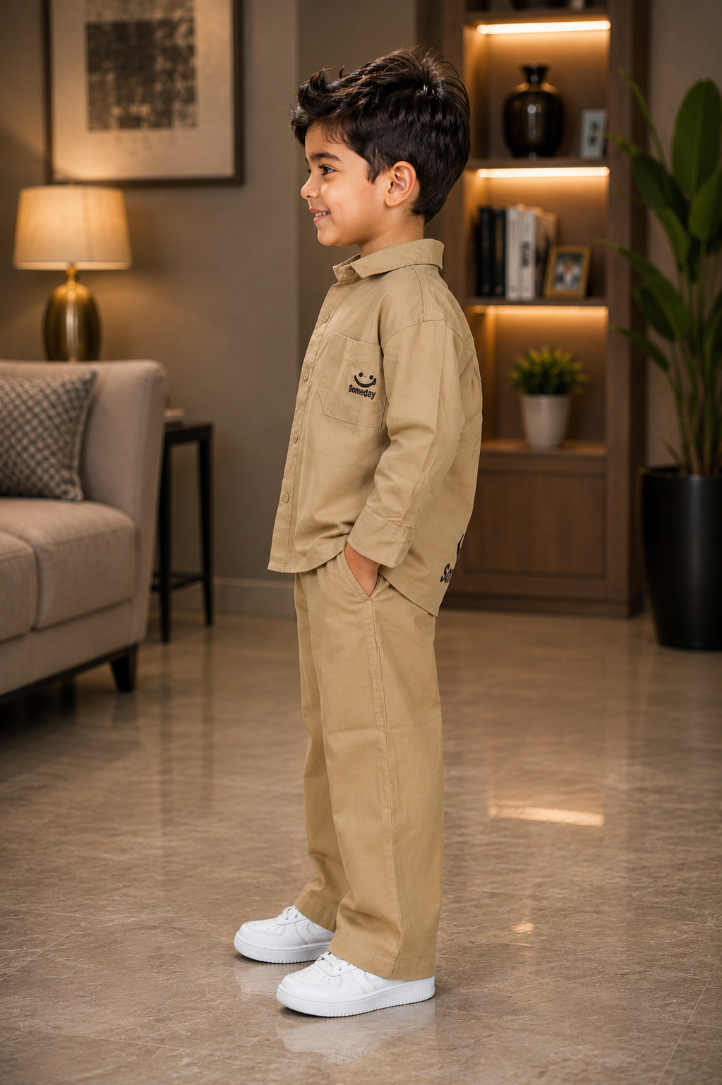 1801PL Boys Premium Cotton Lycra Shirt Set | Trendy Casual Co-Ord Outfit 1801PL-29-BGE - Image 4