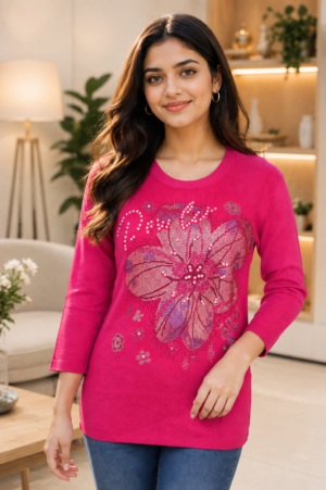 695AEM Ladies Premium Netting Butterfly Designer Top | Elegant Casual & Party Wear 695AEM-24-RNI
