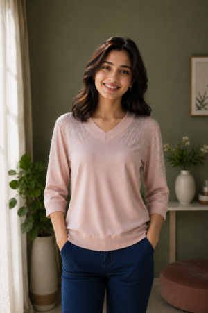 745AEM Women's Premium Netting Top | Elegant Blush Pink Designer Top 745AEM-24-PCH
