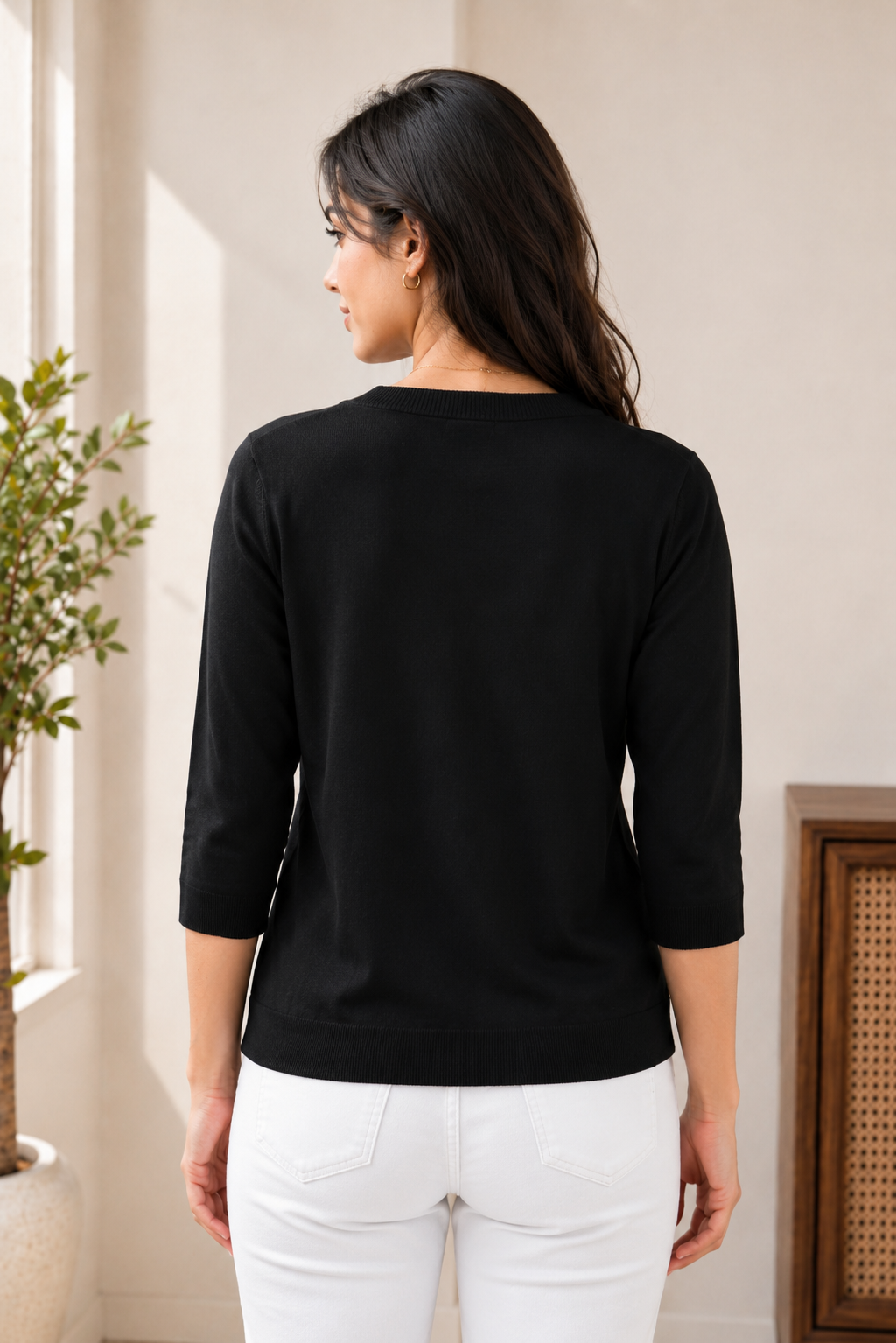 745AEM Women's Premium Netting Top | Elegant Black V-Neck Designer Top 745AEM-24-BLK - Image 4