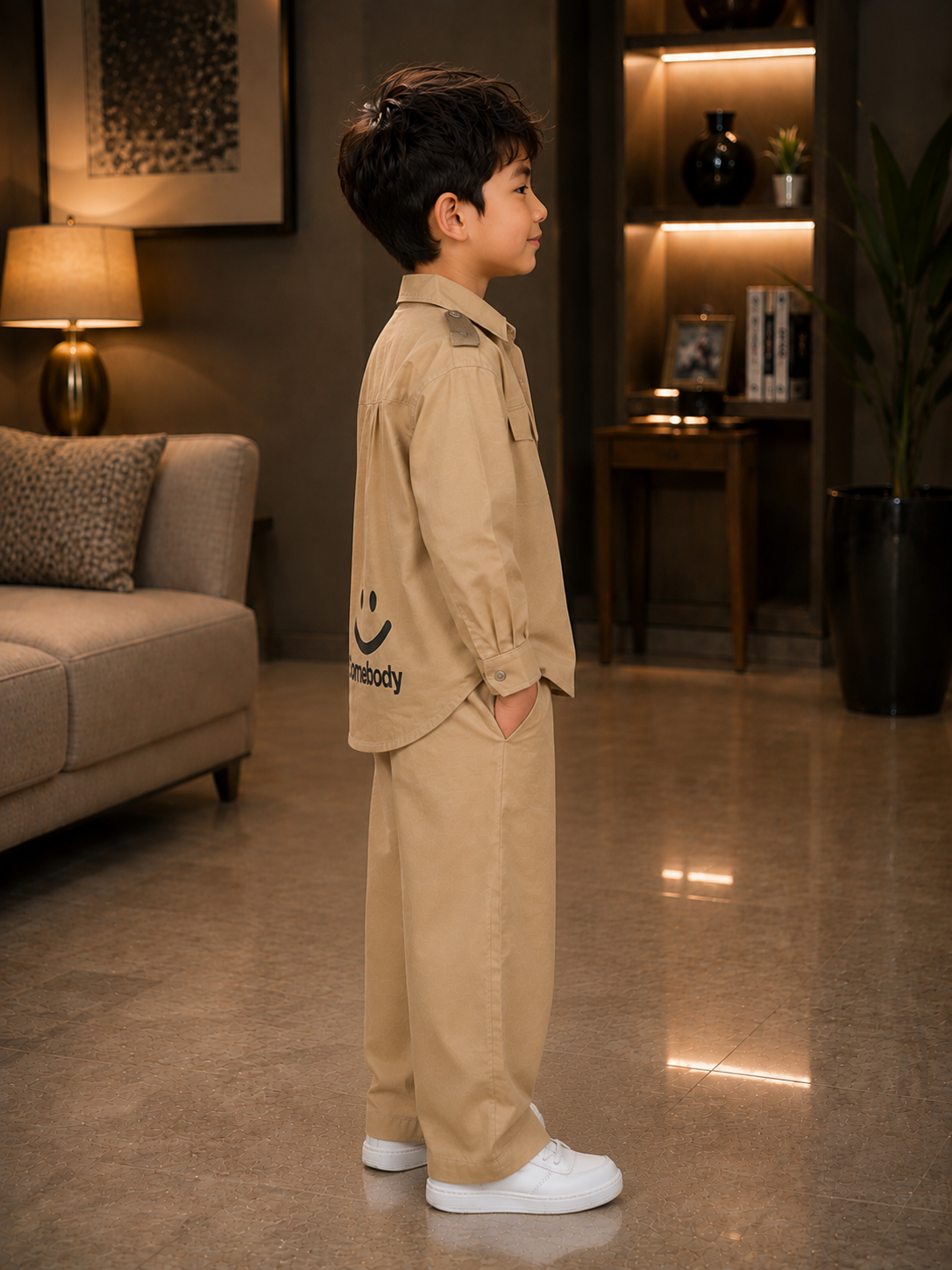 1801PL Boys Premium Cotton Lycra Shirt Set | Trendy Casual Co-Ord Outfit 1801PL-29-BGE - Image 5