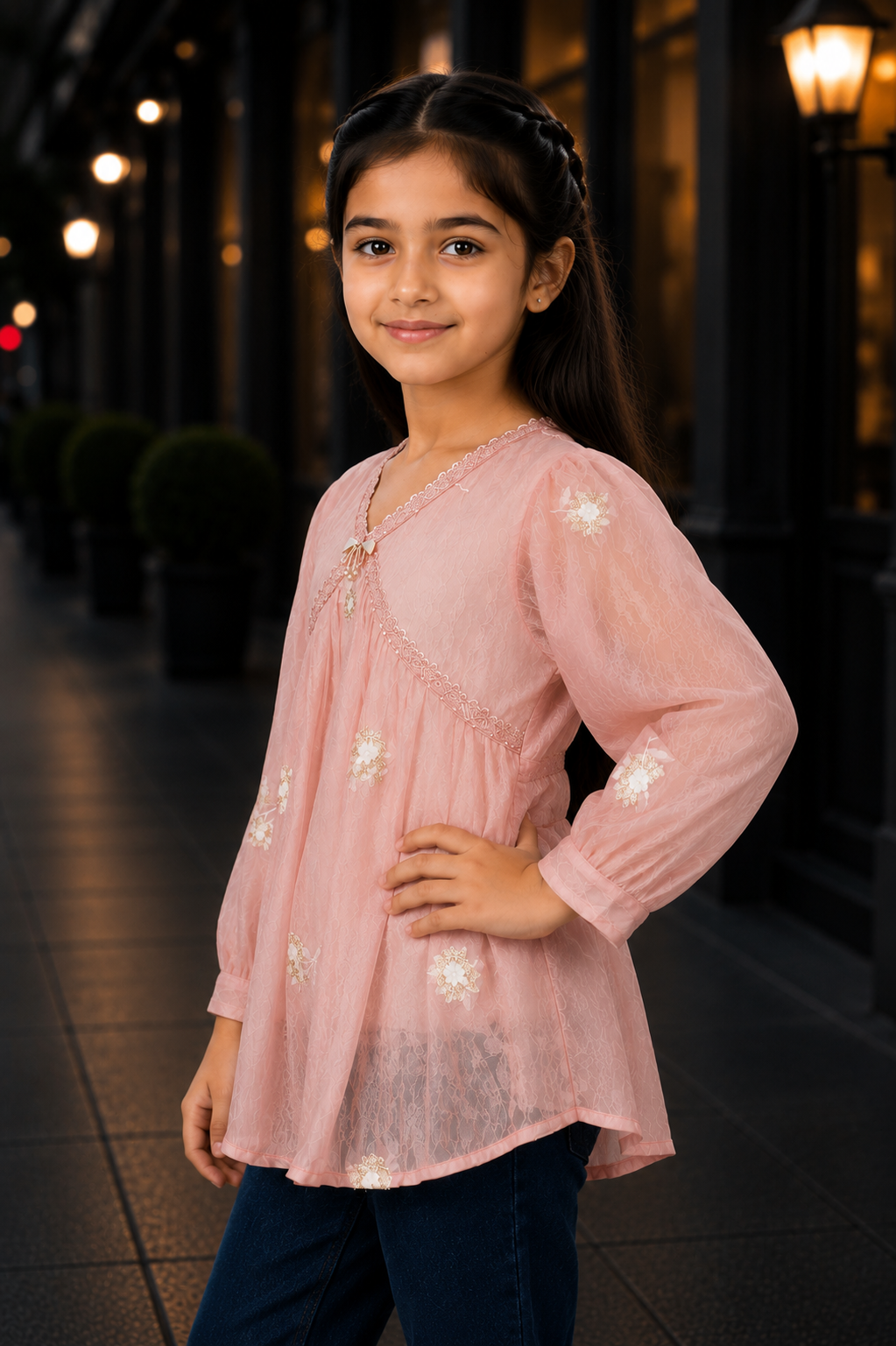 T1116PT Premium Imported Girls’ Embroidered Flared Top – Elegant Peach Pink Party Wear T1116PT-218-PCH - Image 3