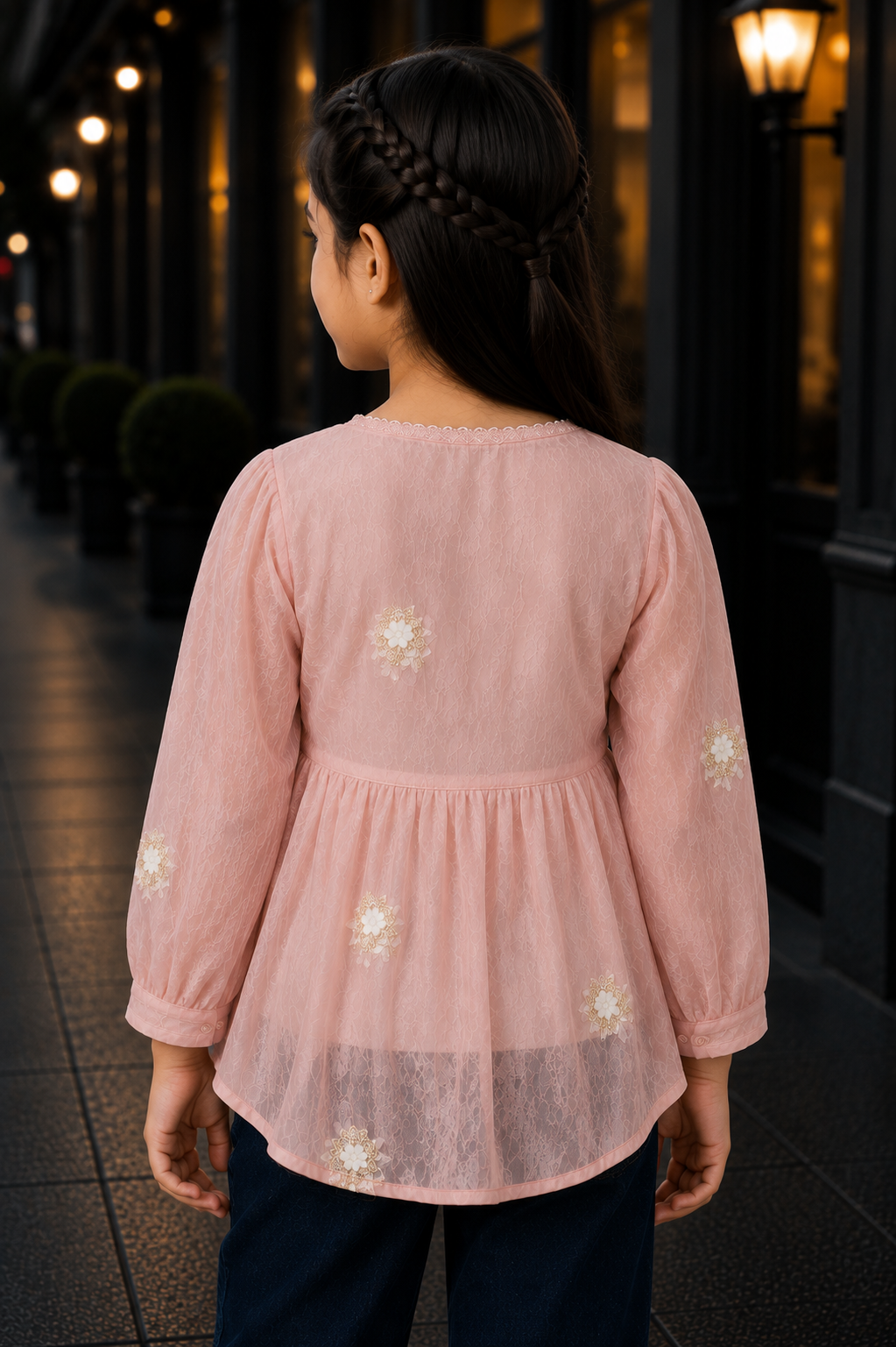 T1116PT Premium Imported Girls’ Embroidered Flared Top – Elegant Peach Pink Party Wear T1116PT-218-PCH - Image 2