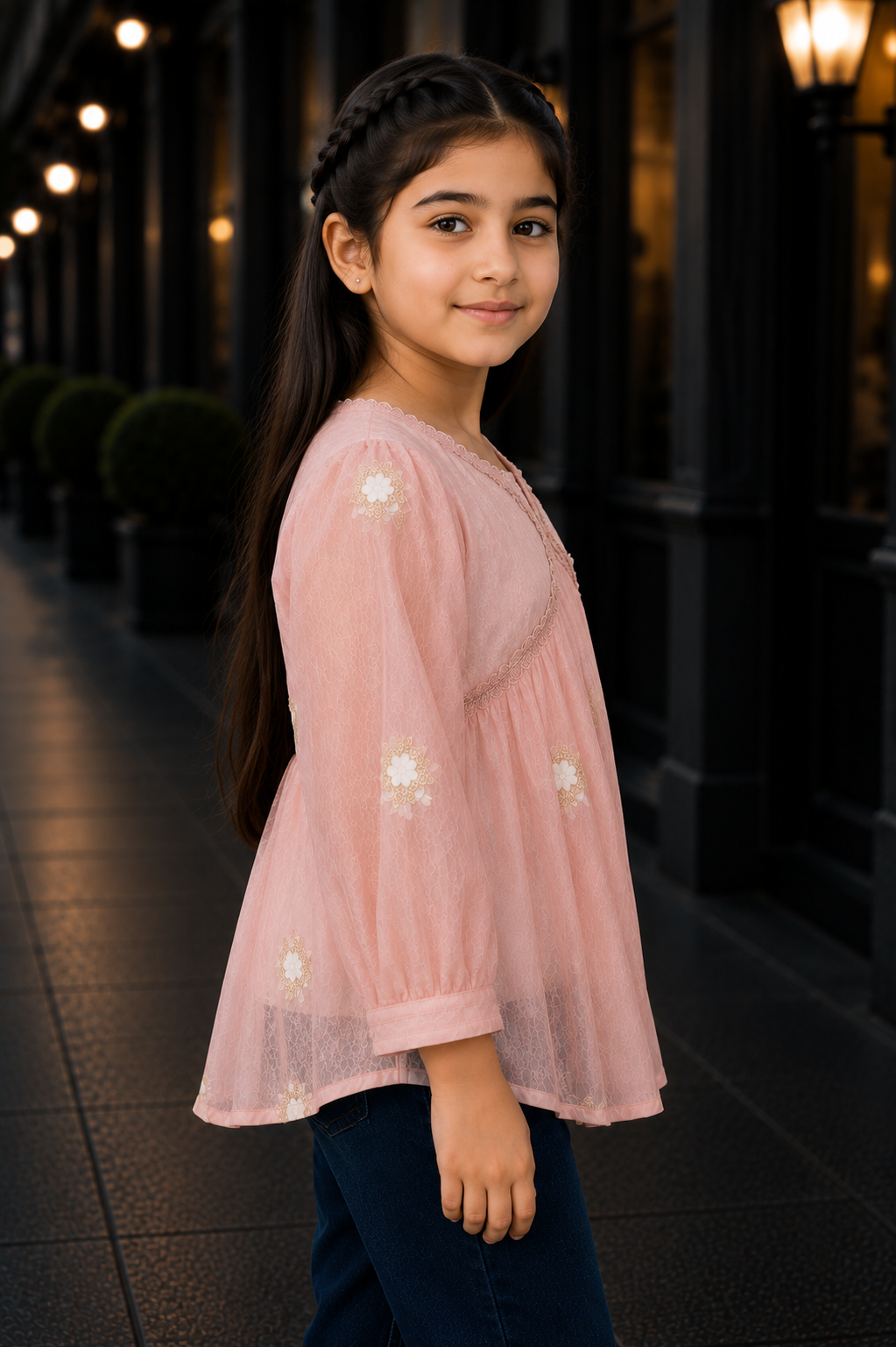 T1116PT Premium Imported Girls’ Embroidered Flared Top – Elegant Peach Pink Party Wear T1116PT-218-PCH - Image 4