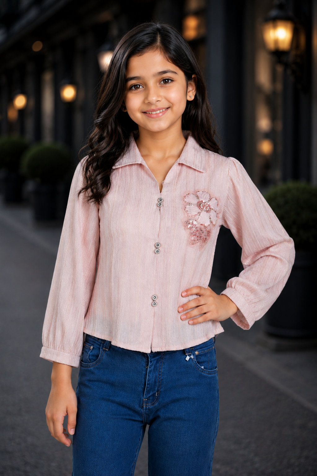T1121EM Premium Blush Pink Embellished Imported Fabric Girls’ Top T1121EM-218-PCH