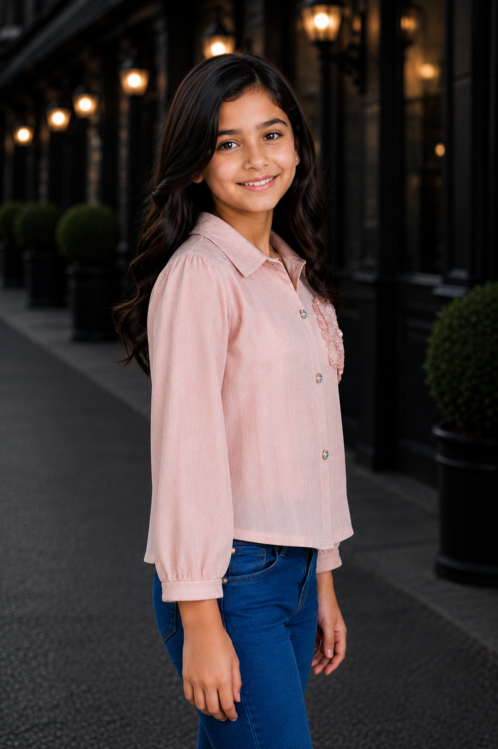 T1121EM Premium Blush Pink Embellished Imported Fabric Girls’ Top T1121EM-218-PCH - Image 2