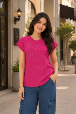 575EM Premium Pink Netting Fabric Ladies Top – Stylish & Comfortable Casual Wear 575EM-24-RNI