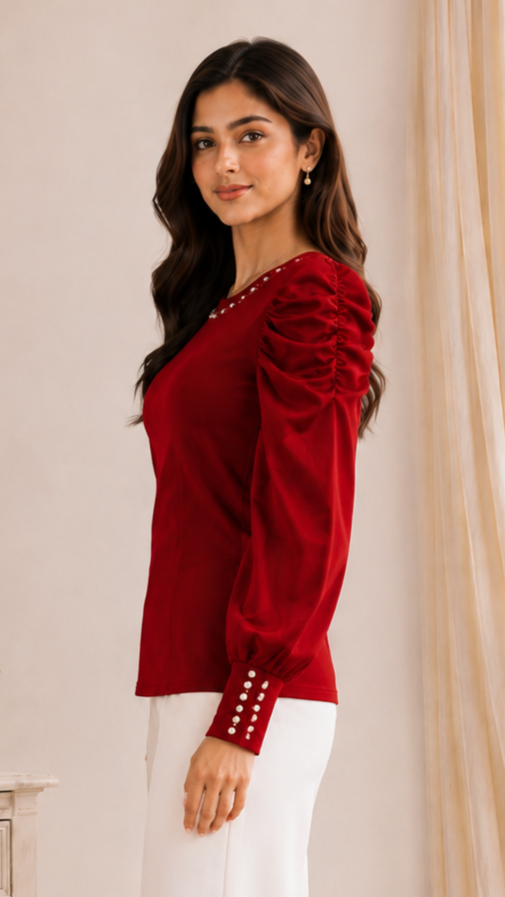 595EM Premium Red Netting Fabric – Elegant & Stylish Fabric for Designer Tops, Dresses & Party Wear 595EM-24-MHRN - Image 2