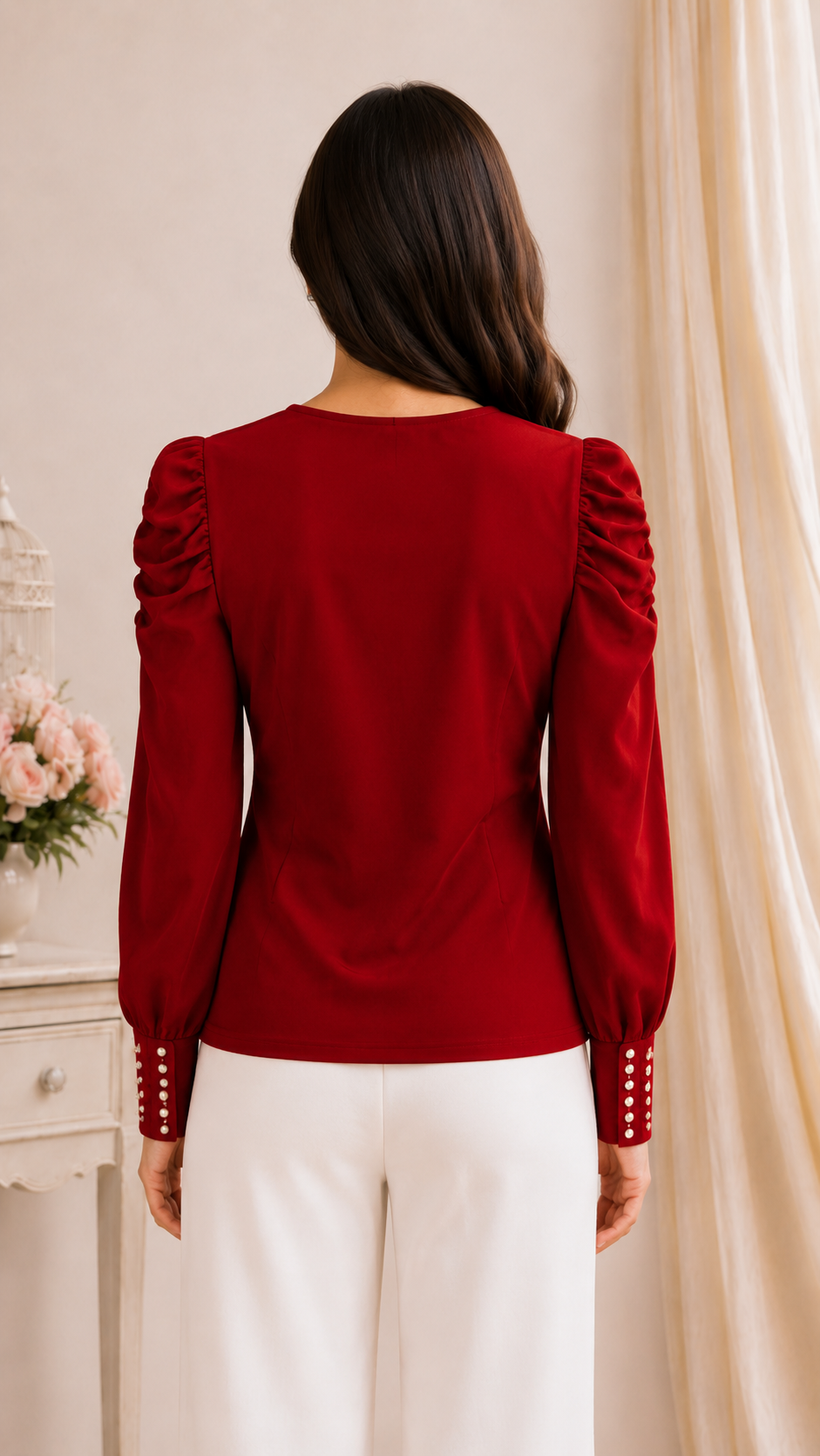 595EM Premium Red Netting Fabric – Elegant & Stylish Fabric for Designer Tops, Dresses & Party Wear 595EM-24-MHRN - Image 3