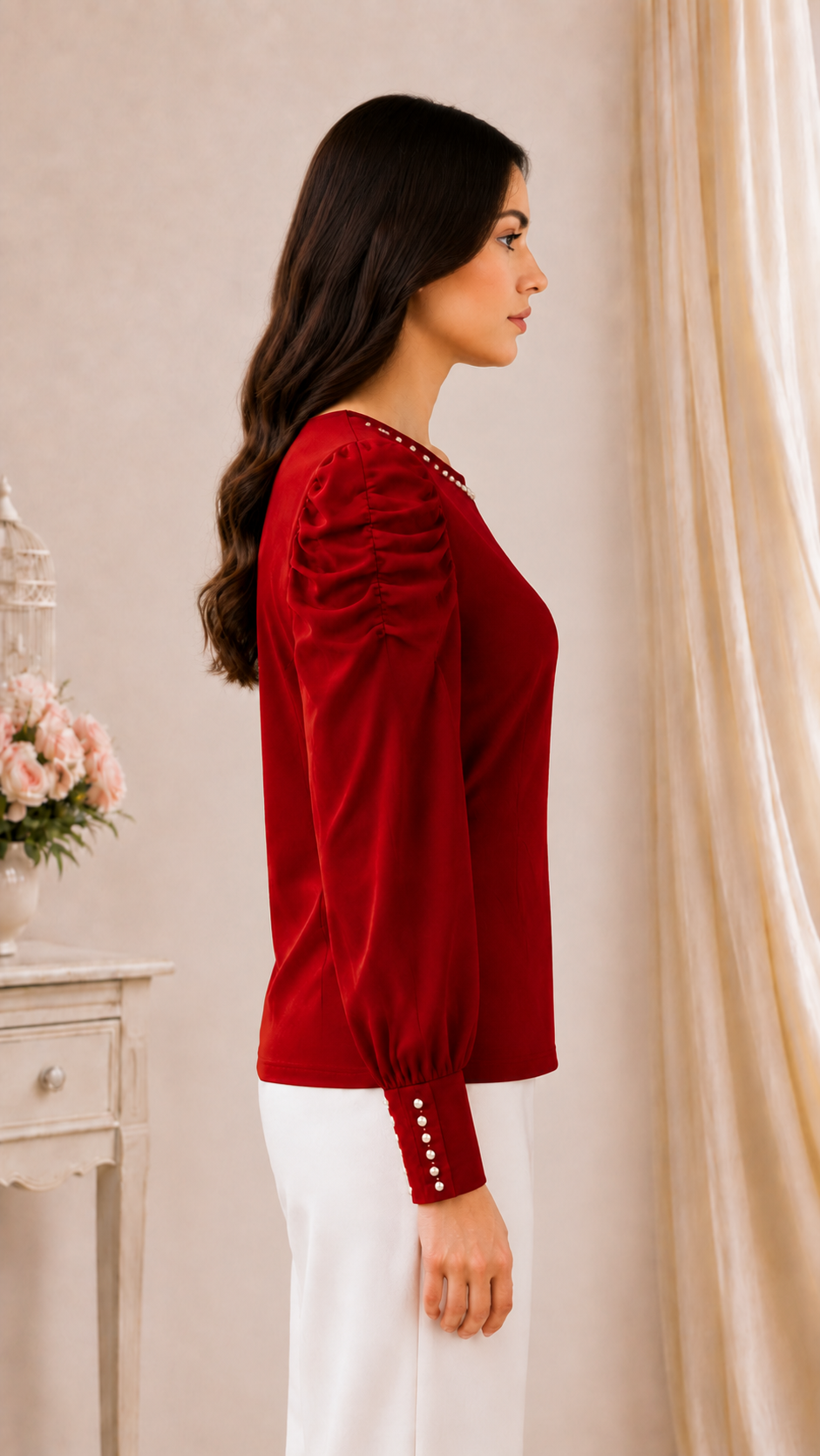 595EM Premium Red Netting Fabric – Elegant & Stylish Fabric for Designer Tops, Dresses & Party Wear 595EM-24-MHRN - Image 4