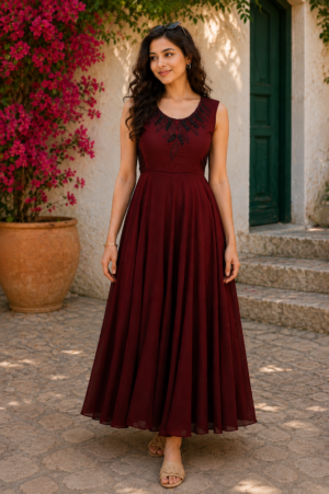 1275EM Elegant Wine Maroon Imported Fabric Ladies Gown 1275EM-441-MRN
