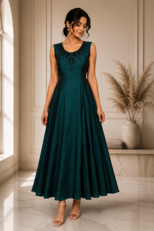 1275EM Elegant Peacock Green Imported Fabric Ladies Gown 1275EM-441-D GRN
