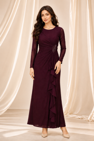 1365PT Elegant Wine Purple Imported Fabric Ladies Gown 1365PT-441-WNE