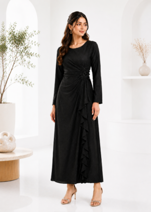 1365PT Elegant Black Imported Fabric Ladies Gown 1365PT-441-BLK