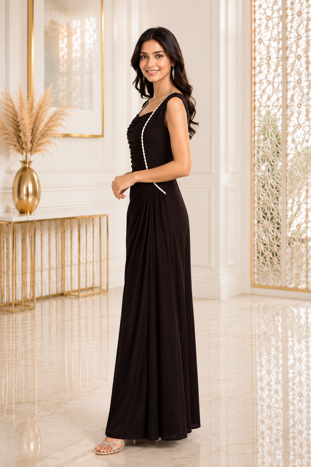 1395EM Elegant Chocolate Brown Imported Fabric Ladies Gown 1395EM-441-D BWN - Image 2