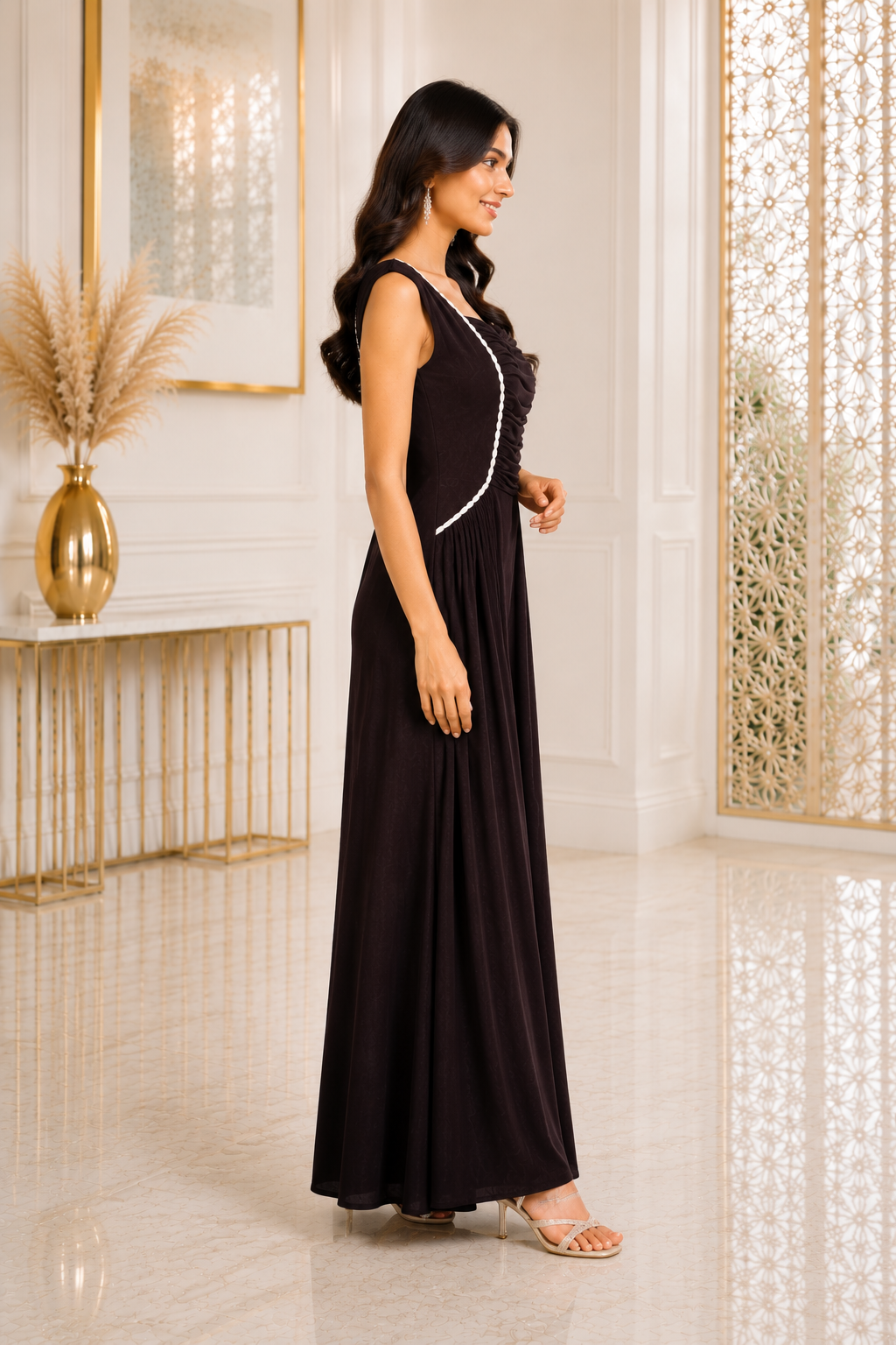 1395EM Elegant Chocolate Brown Imported Fabric Ladies Gown 1395EM-441-D BWN - Image 3