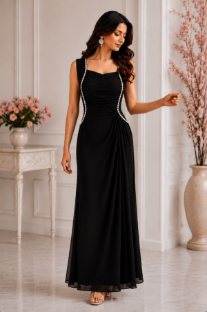 1395EM Elegant Black Imported Fabric Ladies Gown 1395EM-441-BLK
