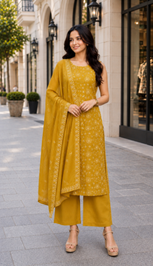 6091EM Premium Embroidered Cotton Fabric – Elegant, Breathable & Designer Ethnic Wear Material 6091EM-455-MST