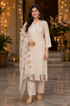 8857FL Premium N.V. Embroidered Fabric – Elegant, Refined & Designer Ethnic Dress Material 8857FL-369-CRM