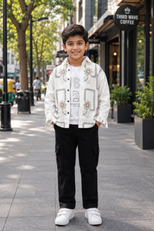 8808FL Premium Cotton Shirt Set – Floral Print Smart Casual Boys’ Outfit 8808FL-268-WHT