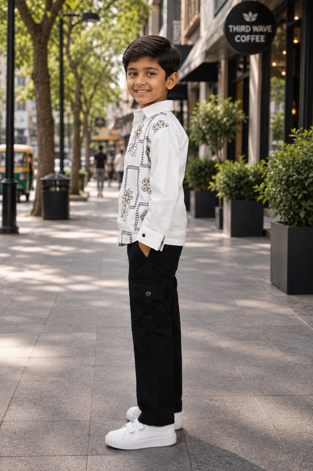 8808FL Premium Cotton Shirt Set – Floral Print Smart Casual Boys’ Outfit 8808FL-268-WHT - Image 4