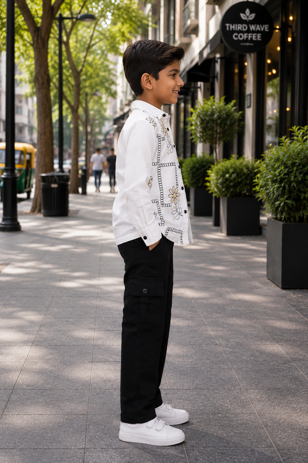 8808FL Premium Cotton Shirt Set – Floral Print Smart Casual Boys’ Outfit 8808FL-268-WHT - Image 2