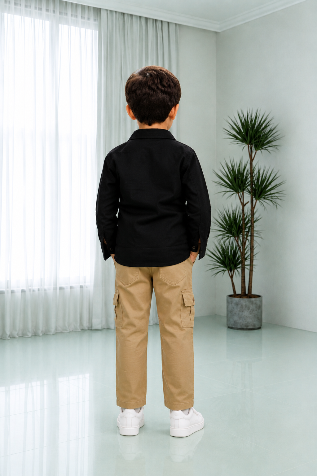 8808FL Premium Cotton Shirt Set – Floral Embroidered Smart Casual Boys’ Outfit 8808FL-268-BLK - Image 5