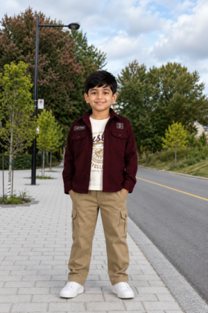 2851PL Premium Boys’ Cotton Shirt Set – Smart Casual Layered Outfit with Cargo Pants 2851PL-268-WINE