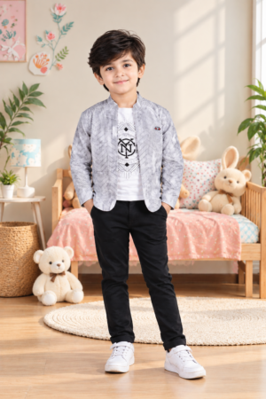5591PR Imported Cotton Blazer Set for Boys – Premium Printed Smart Casual Set 5591PR-414-BLK