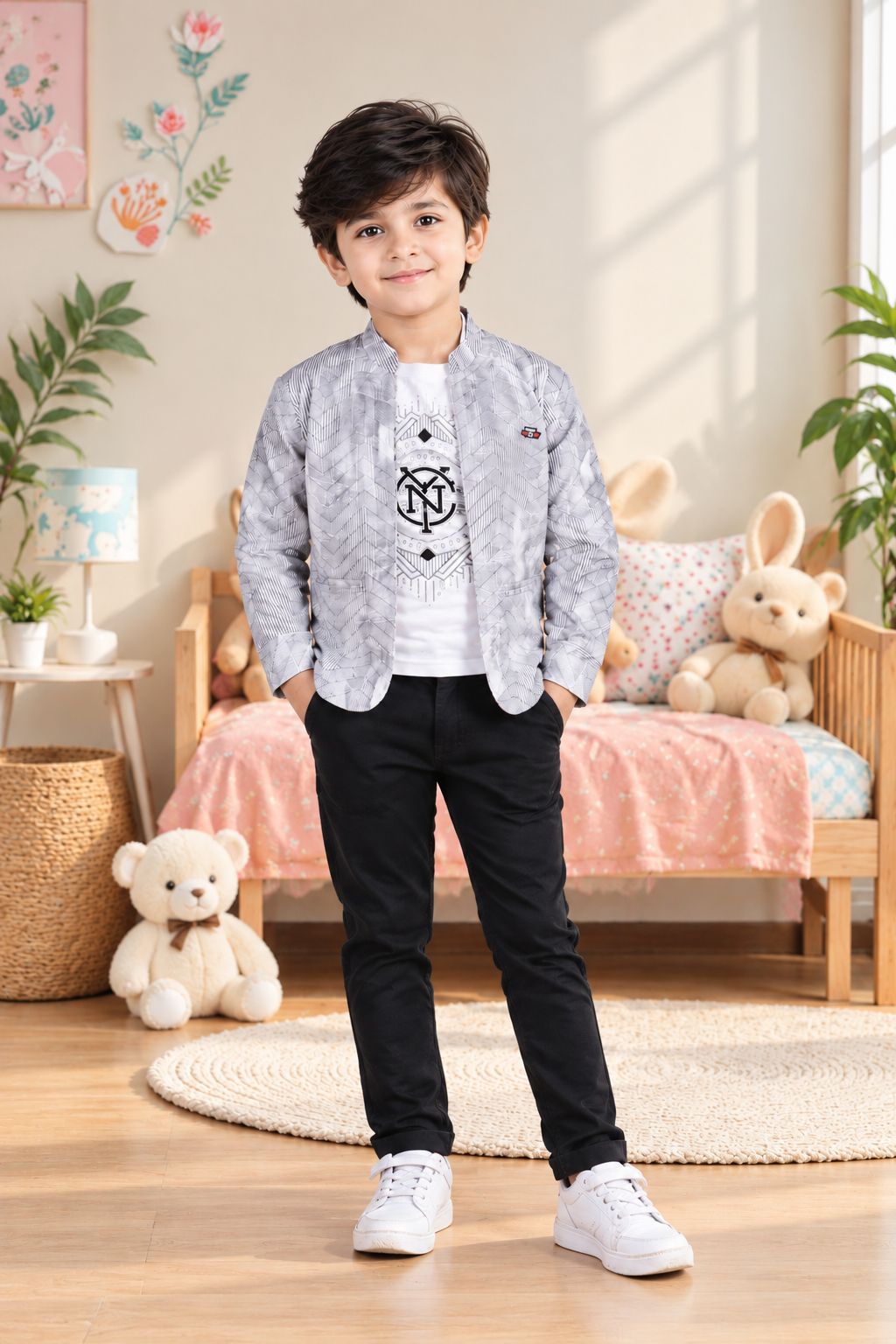 5591PR Imported Cotton Blazer Set for Boys – Premium Printed Smart Casual Set 5591PR-414-BLK